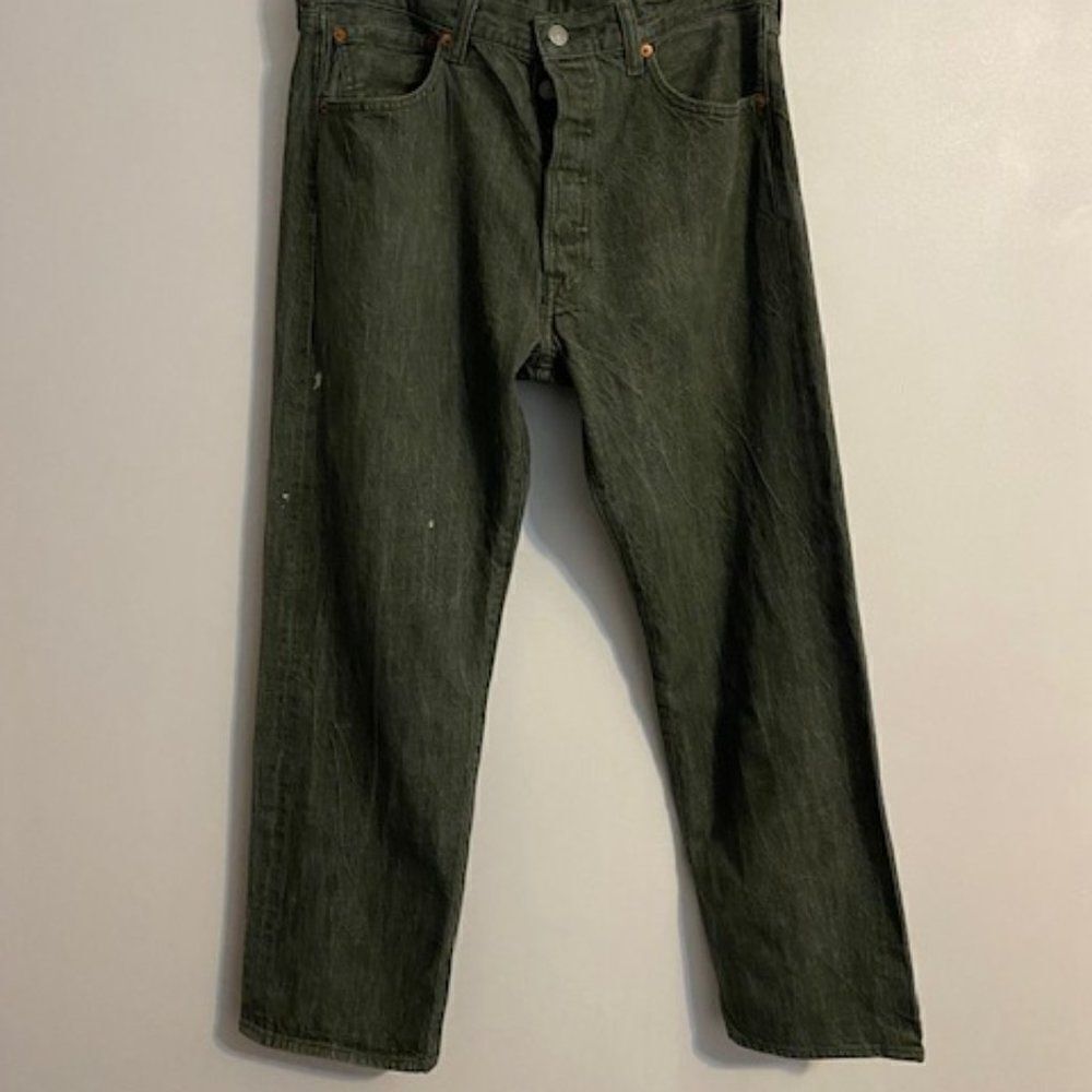 Levi's 501 Green distressed White Oak Cone button-fly jeans, size 34/30